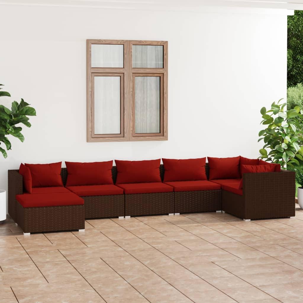7 Piece Patio Lounge Set with Cushions Poly Rattan Brown at Set Shop and Smile