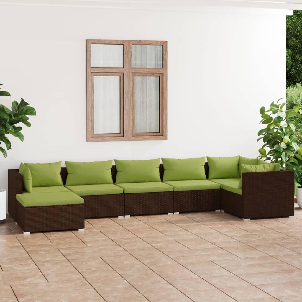 7 Piece Patio Lounge Set with Cushions Poly Rattan Brown at Set Shop and Smile