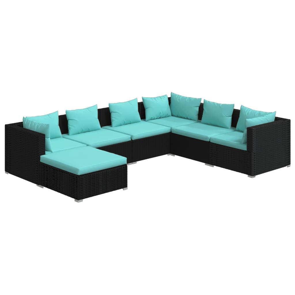 7 Piece Patio Lounge Set with Cushions Poly Rattan Black at Set Shop and Smile