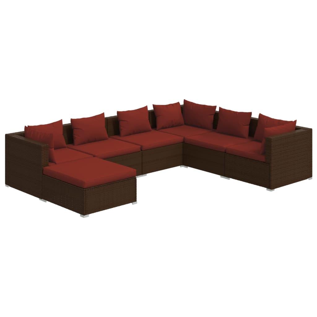 7 Piece Patio Lounge Set with Cushions Poly Rattan Brown at Set Shop and Smile