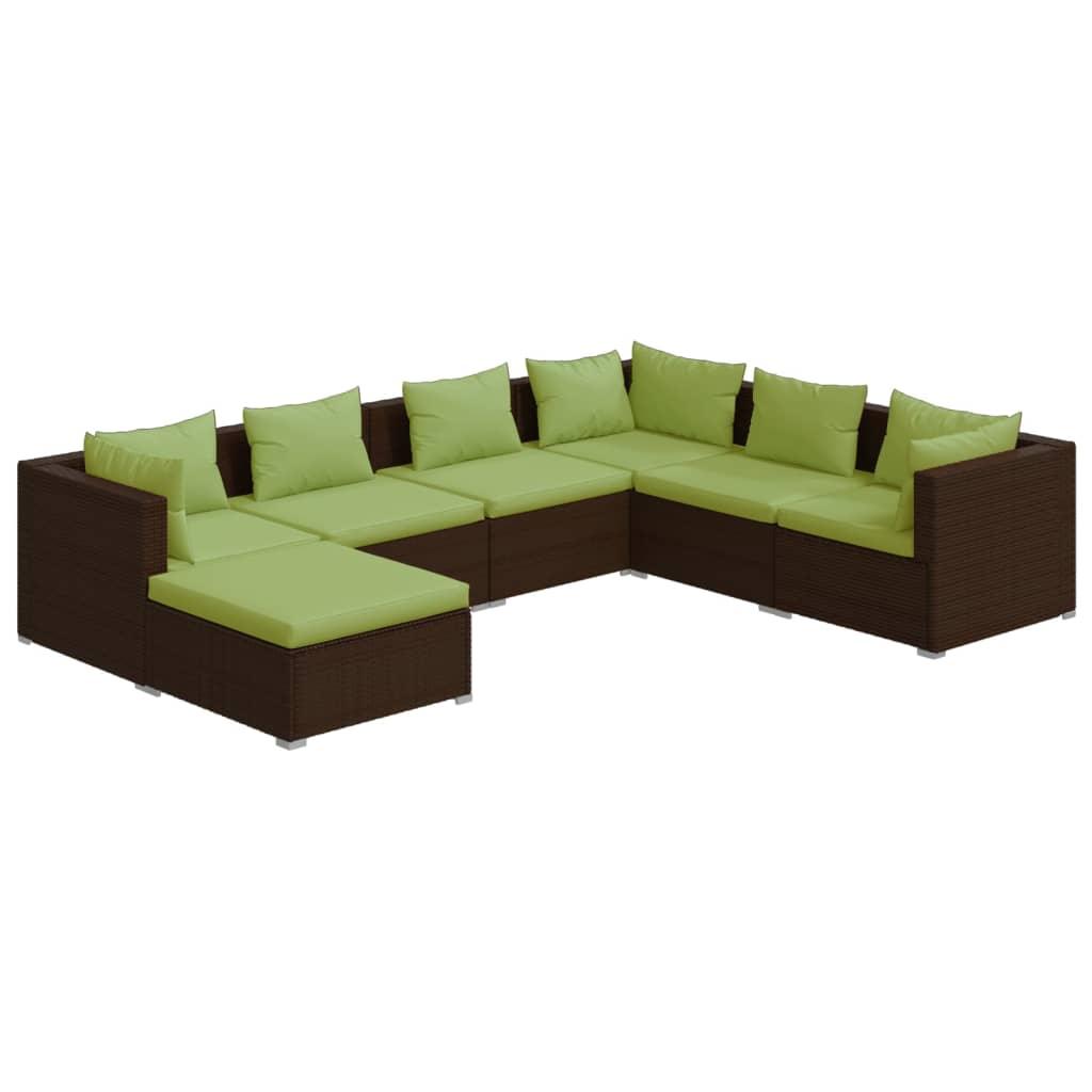 7 Piece Patio Lounge Set with Cushions Poly Rattan Brown at Set Shop and Smile