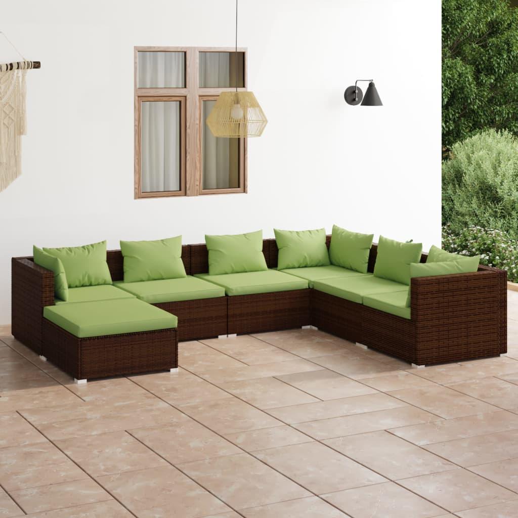 7 Piece Patio Lounge Set with Cushions Poly Rattan Brown at Set Shop and Smile