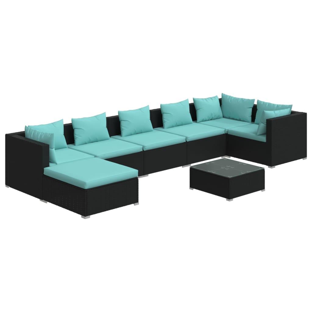 8 Piece Patio Lounge Set with Cushions Poly Rattan Black at Set Shop and Smile