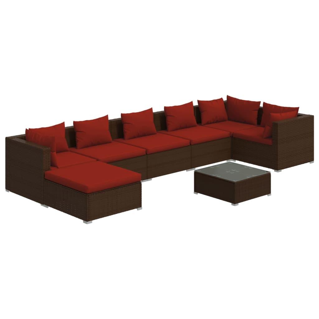 8 Piece Patio Lounge Set with Cushions Poly Rattan Brown at Set Shop and Smile