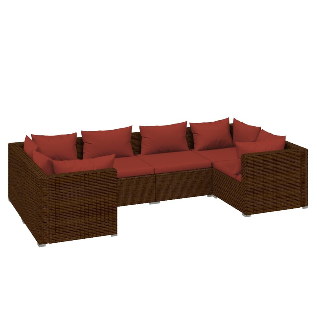 6 Piece Patio Lounge Set with Cushions Poly Rattan Brown at Set Shop and Smile