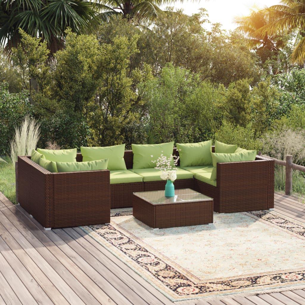 7 Piece Patio Lounge Set with Cushions Poly Rattan Brown at Set Shop and Smile