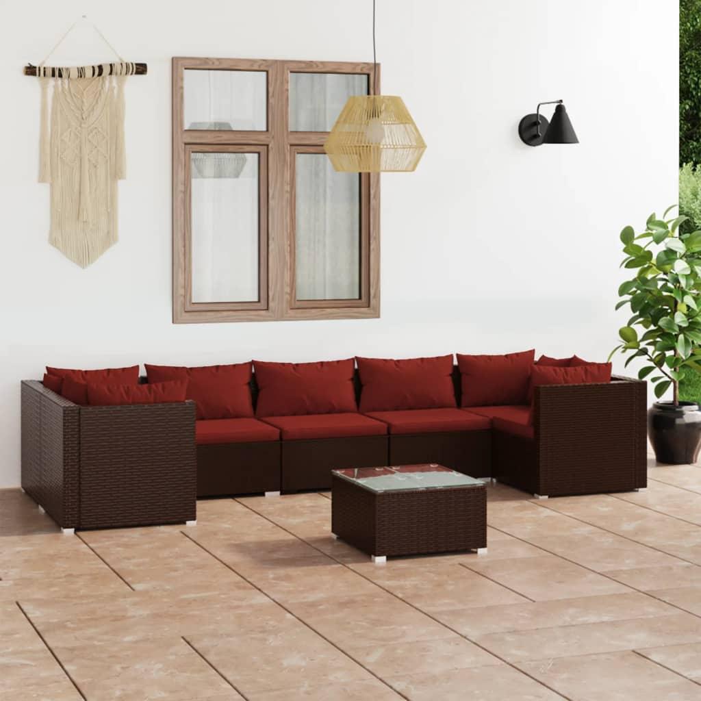 8 Piece Patio Lounge Set with Cushions Poly Rattan Brown at Set Shop and Smile