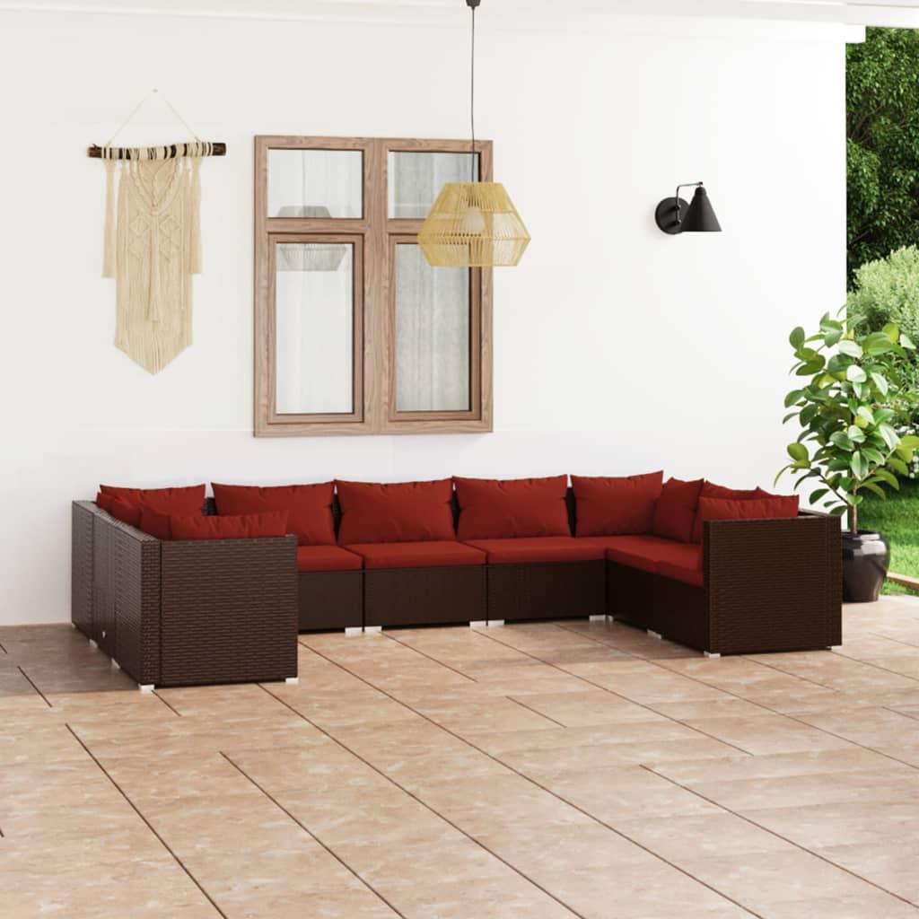 9 Piece Patio Lounge Set with Cushions Poly Rattan Brown at Set Shop and Smile
