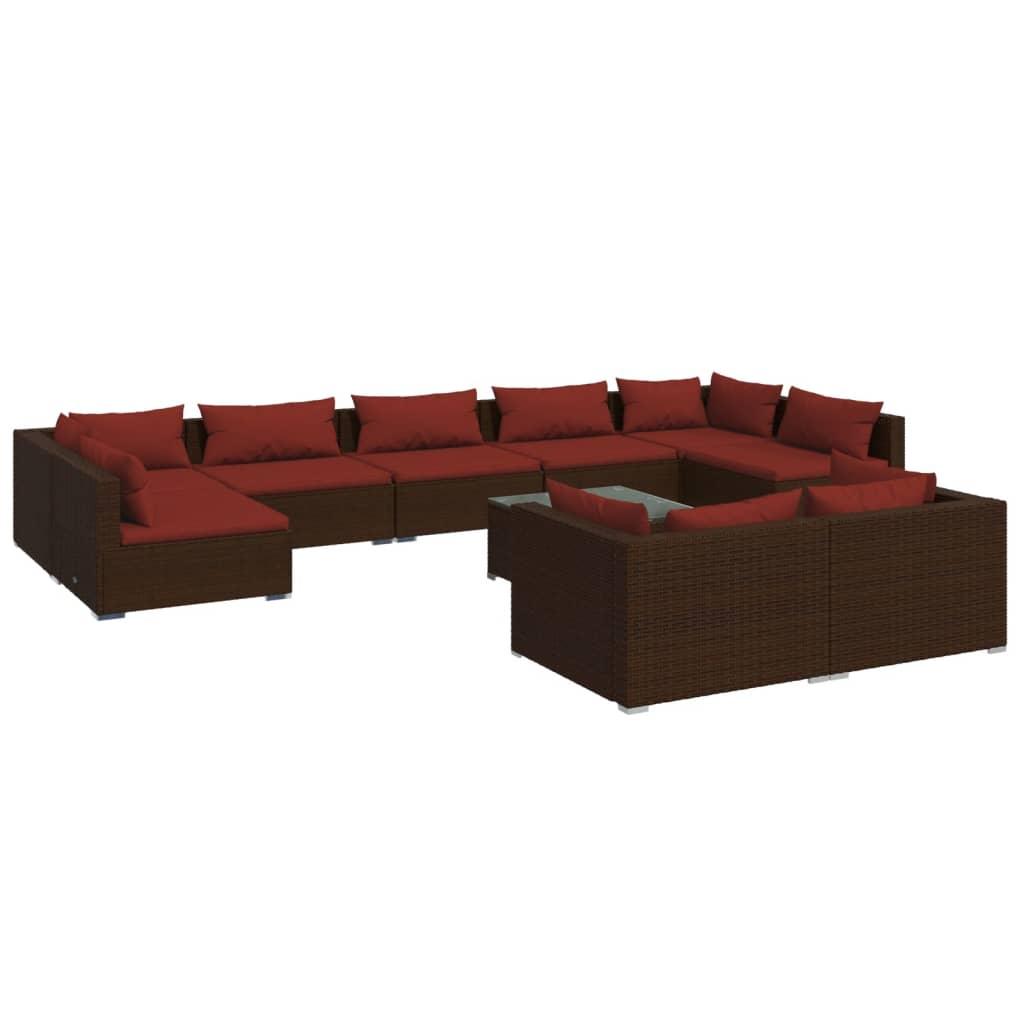 9 Piece Patio Lounge Set with Cushions Brown Poly Rattan at Set Shop and Smile