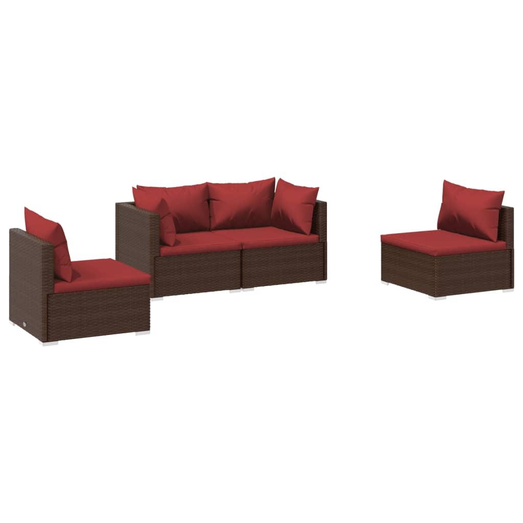 4 Piece Patio Lounge Set with Cushions Poly Rattan Brown at Set Shop and Smile