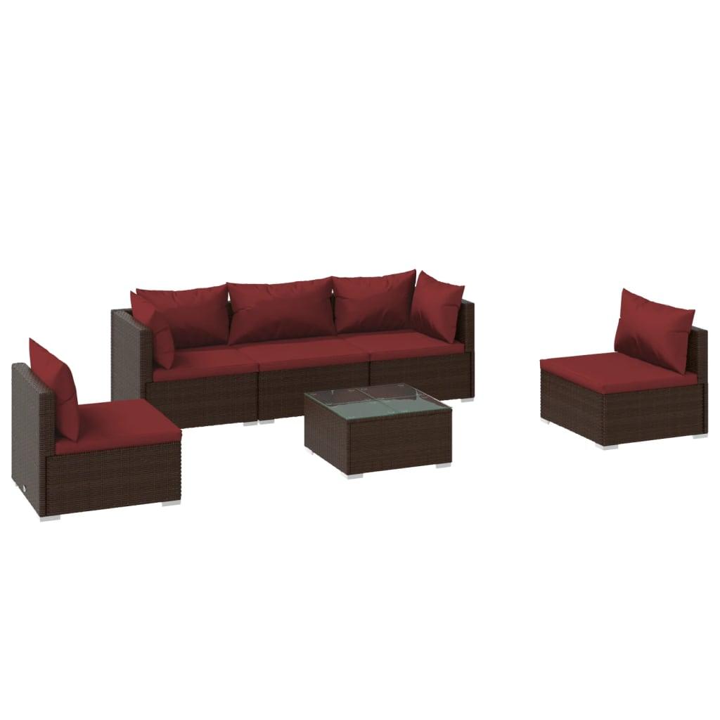 6 Piece Patio Lounge Set with Cushions Poly Rattan Brown at Set Shop and Smile