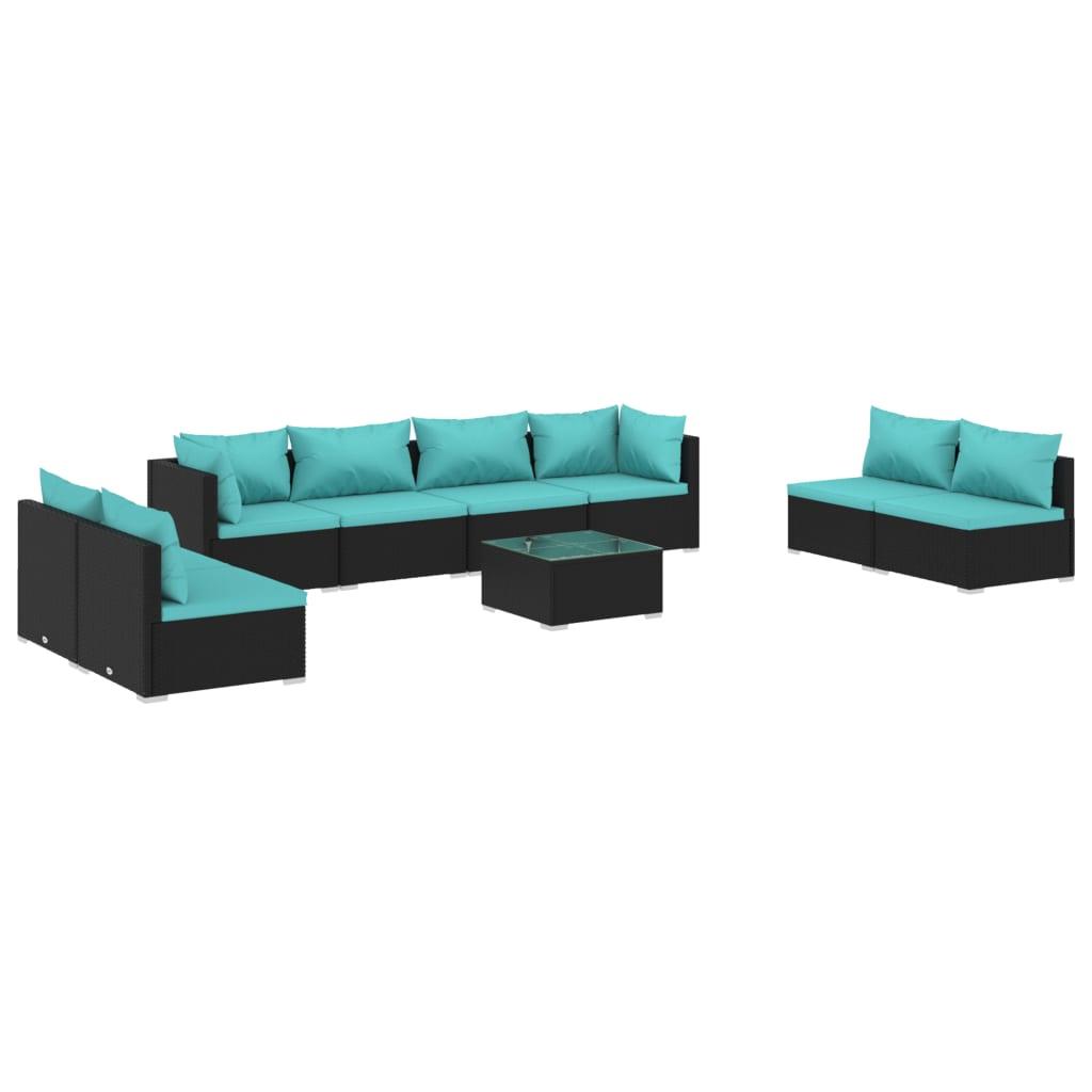 9 Piece Patio Lounge Set with Cushions Poly Rattan Black at Set Shop and Smile