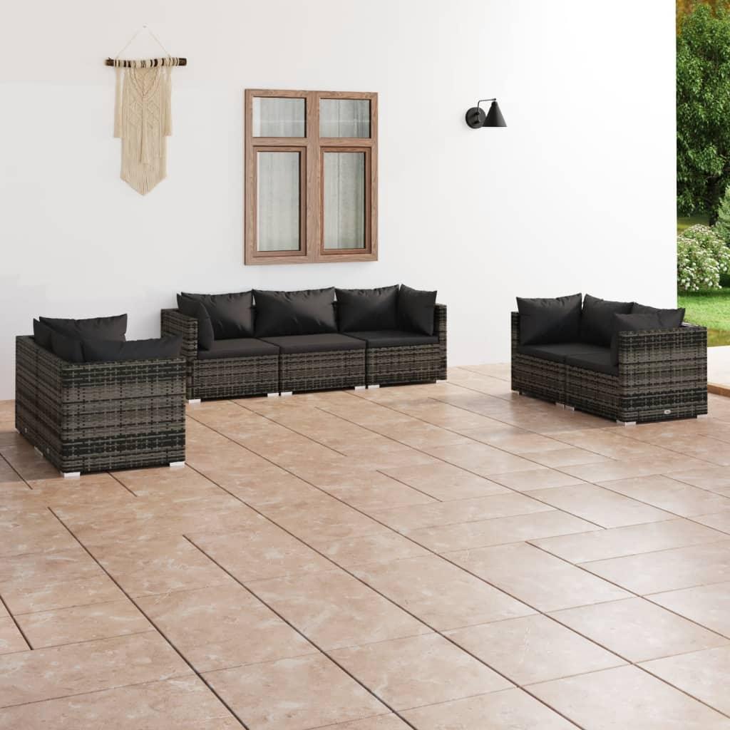 7 Piece Patio Lounge Set with Cushions Poly Rattan Gray at Set Shop and Smile