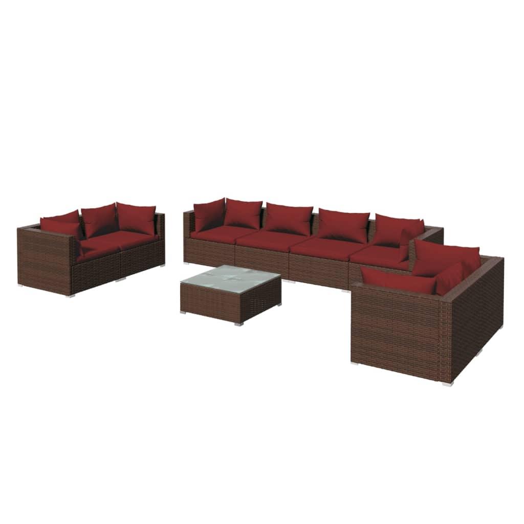 9 Piece Patio Lounge Set with Cushions Poly Rattan Brown at Set Shop and Smile