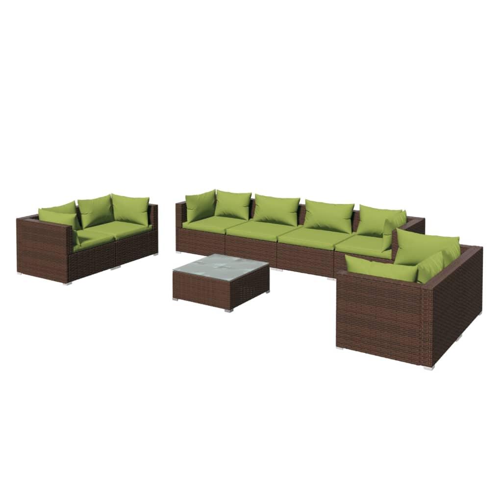 9 Piece Patio Lounge Set with Cushions Poly Rattan Brown at Set Shop and Smile