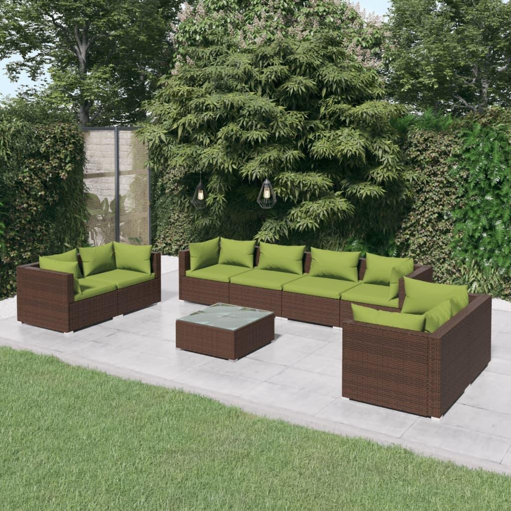 9 Piece Patio Lounge Set with Cushions Poly Rattan Brown at Set Shop and Smile
