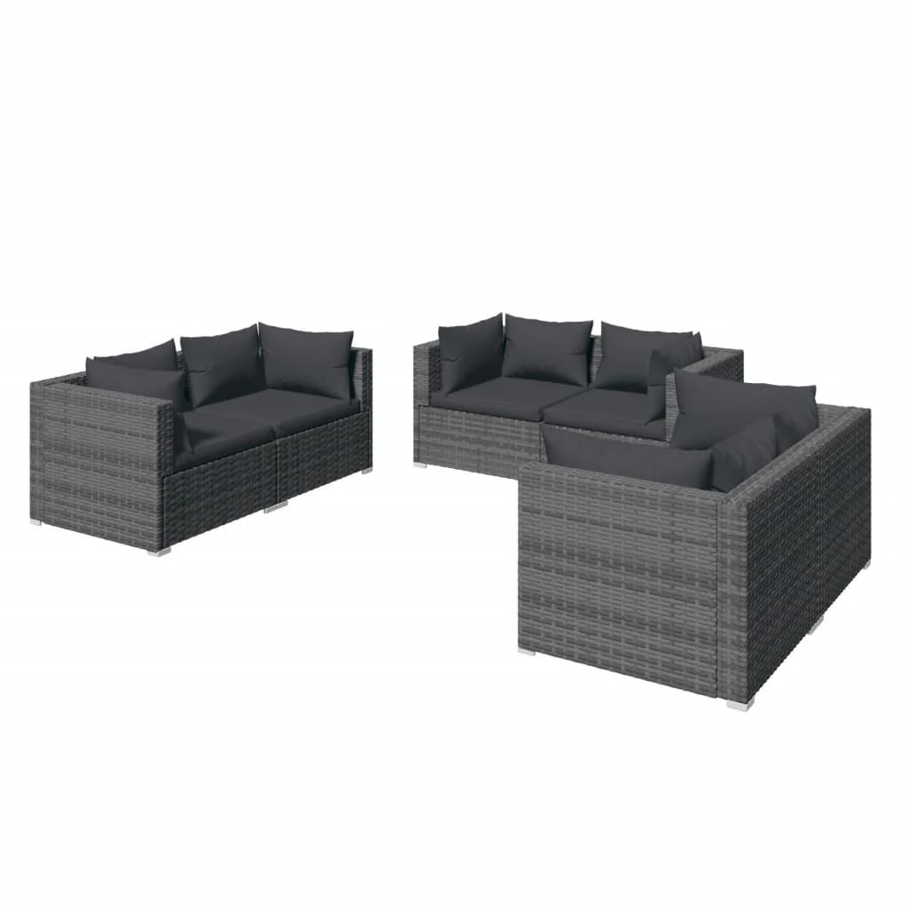 6 Piece Patio Lounge Set with Cushions Poly Rattan Gray at Set Shop and Smile