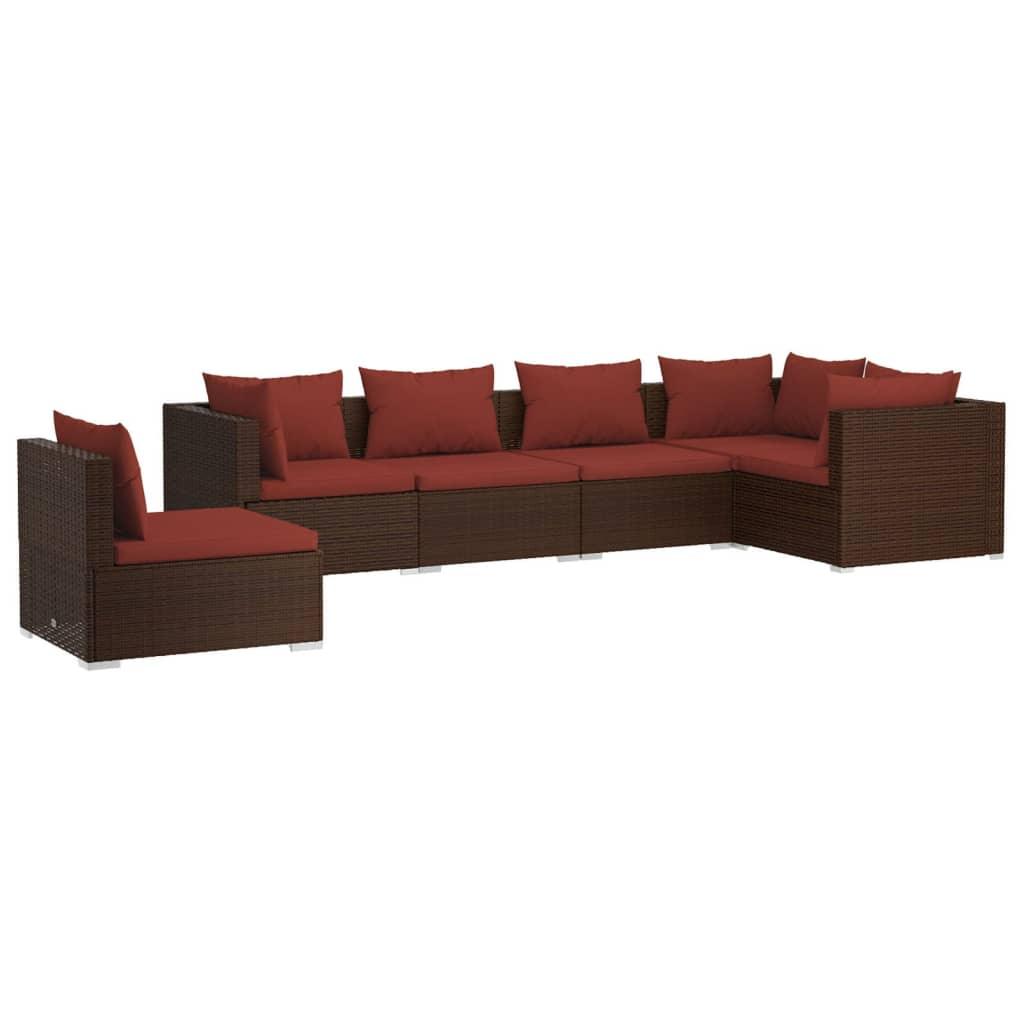 6 Piece Patio Lounge Set with Cushions Poly Rattan Brown at Set Shop and Smile