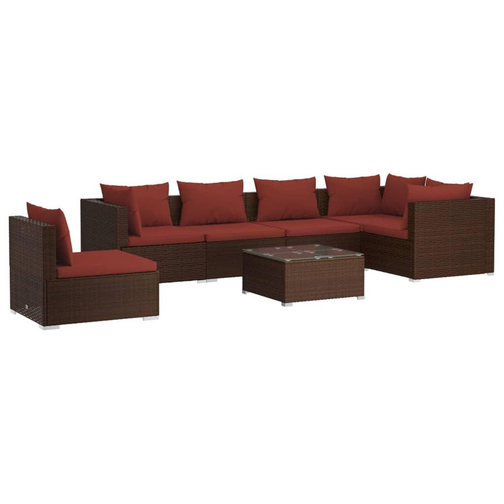 7 Piece Patio Lounge Set with Cushions Poly Rattan Brown at Set Shop and Smile