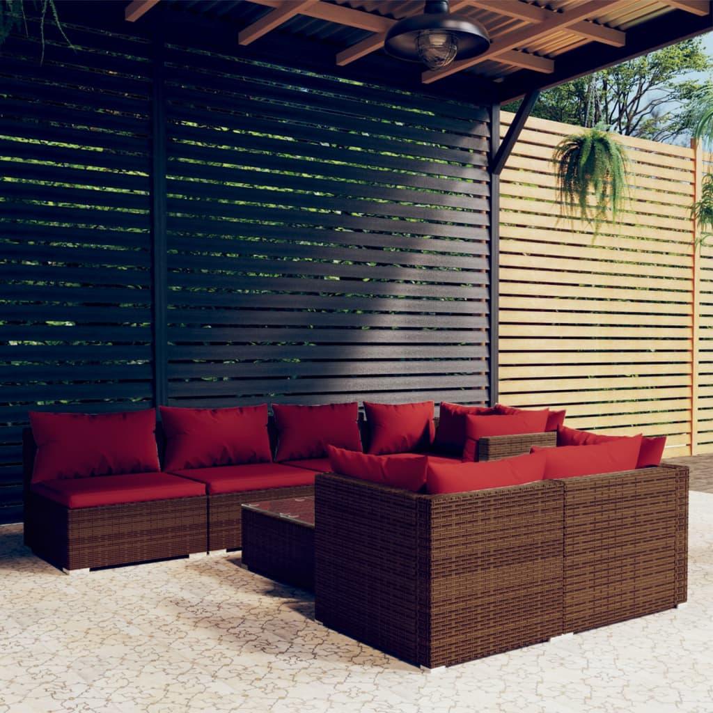 8 Piece Patio Lounge Set with Cushions Brown Poly Rattan at Set Shop and Smile