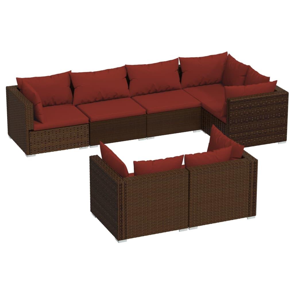 7 Piece Patio Lounge Set with Cushions Brown Poly Rattan at Set Shop and Smile