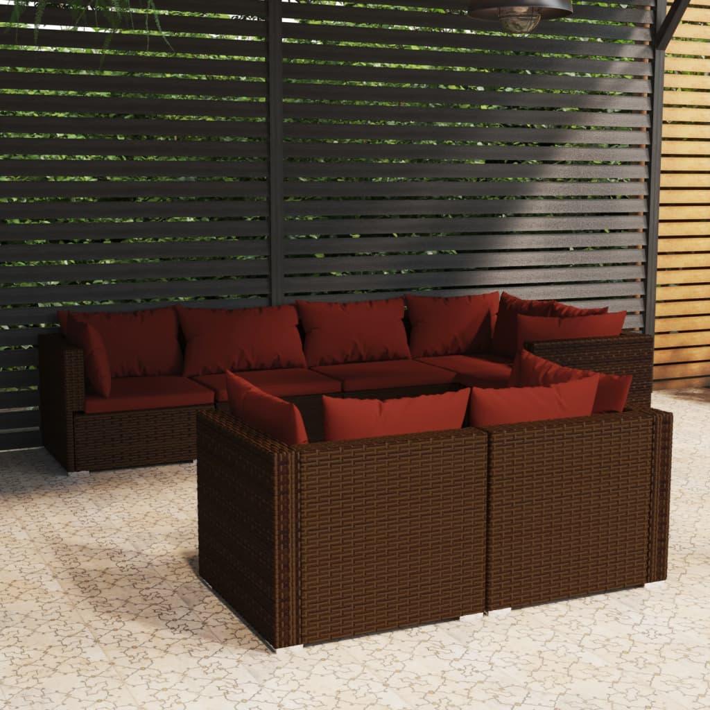 7 Piece Patio Lounge Set with Cushions Brown Poly Rattan at Set Shop and Smile