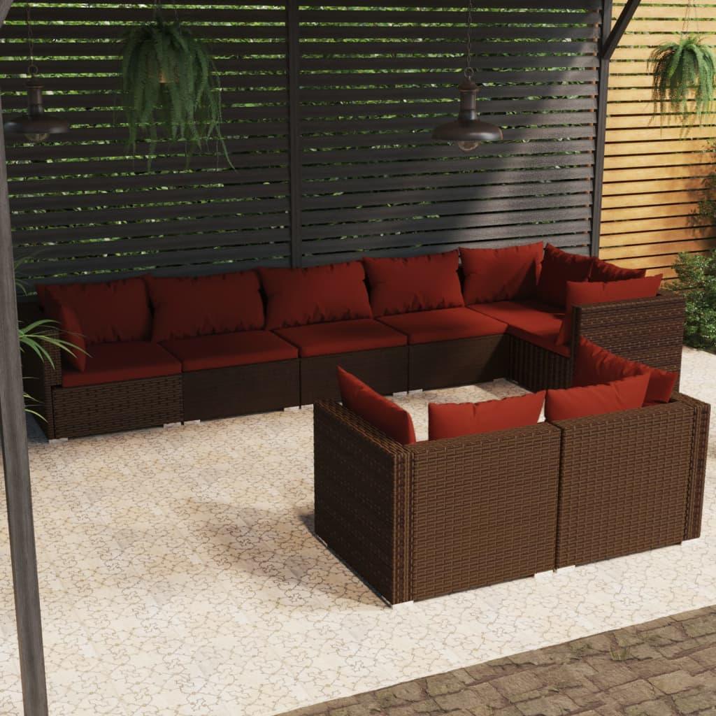 8 Piece Patio Lounge Set with Cushions Brown Poly Rattan at Set Shop and Smile