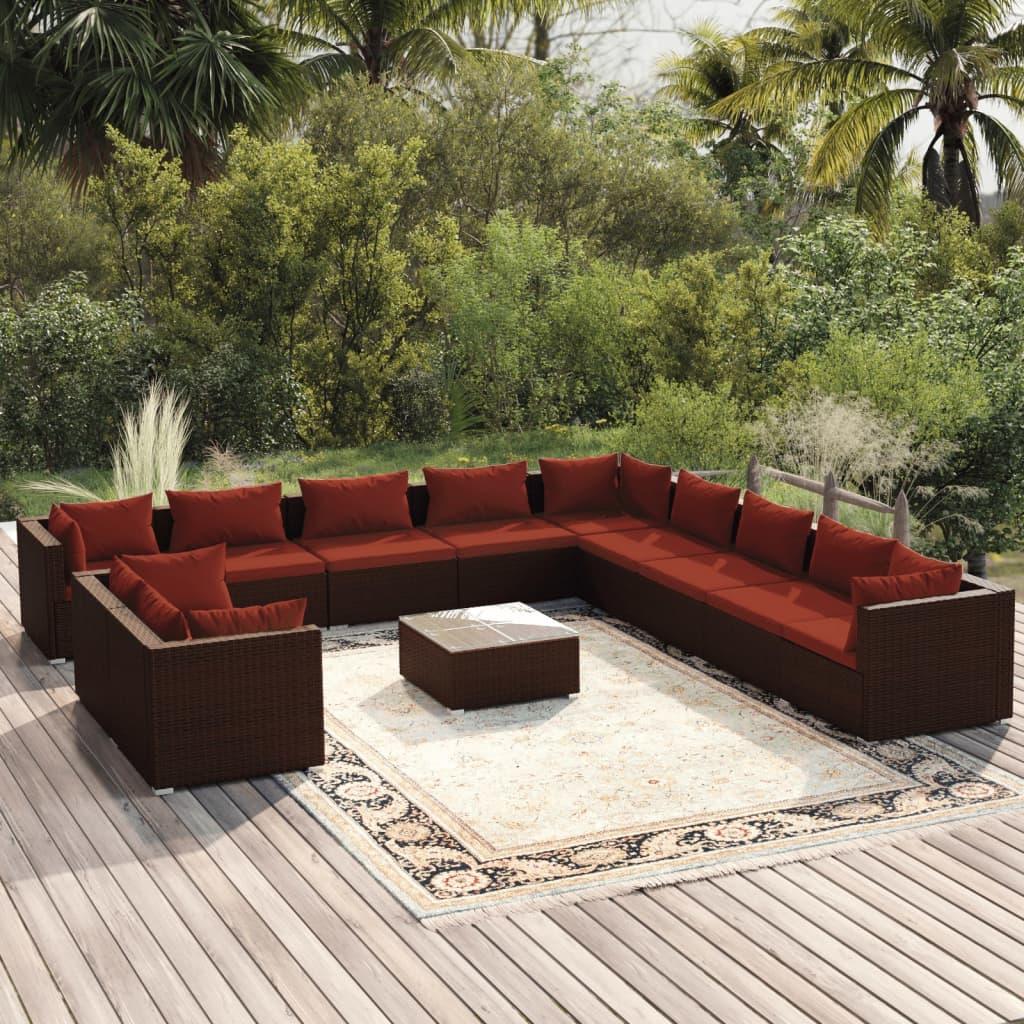 12 Piece Patio Lounge Set with Cushions Brown Poly Rattan at Set Shop and Smile