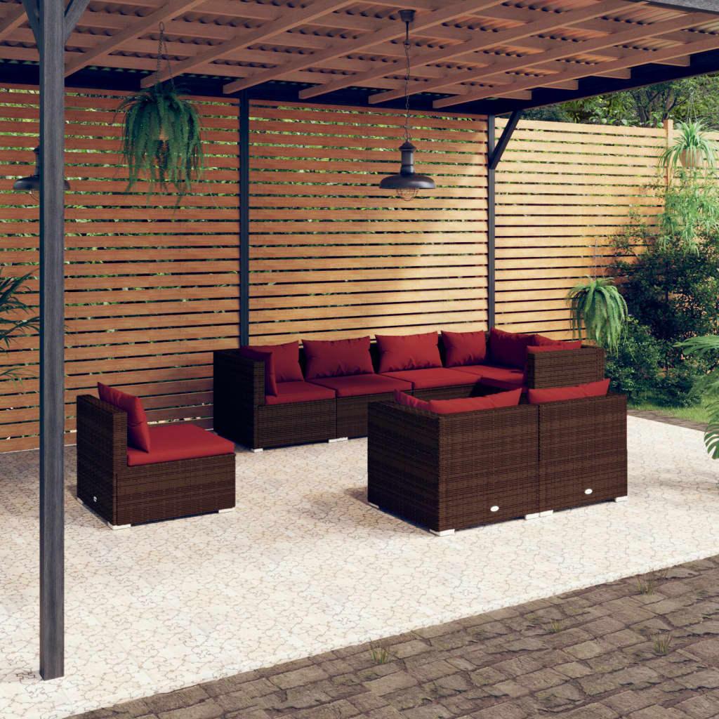 8 Piece Patio Lounge Set with Cushions Poly Rattan Brown at Set Shop and Smile