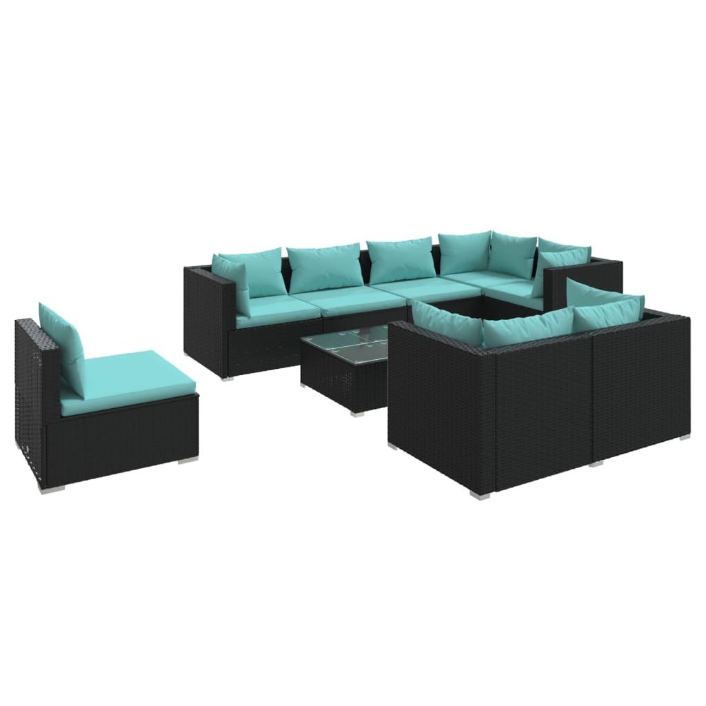 9 Piece Patio Lounge Set with Cushions Poly Rattan Black at Set Shop and Smile