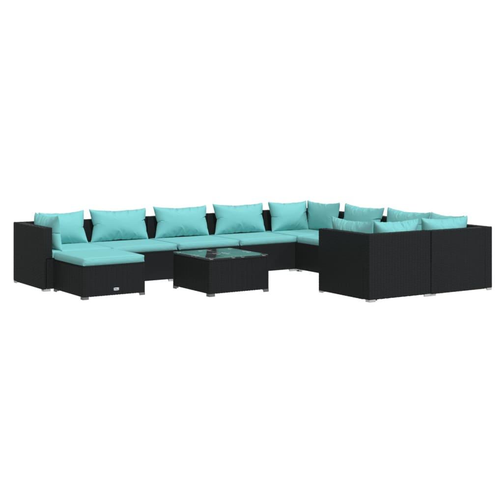 11 Piece Patio Lounge Set with Cushions Poly Rattan Black at Set Shop and Smile