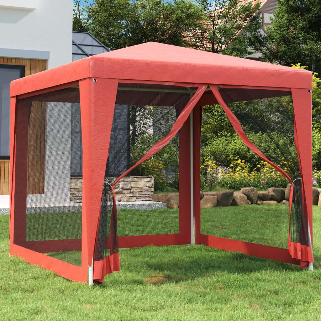 Party Tent with 4 Mesh Sidewalls Red 8.2'x8.2' HDPE at Set Shop and Smile