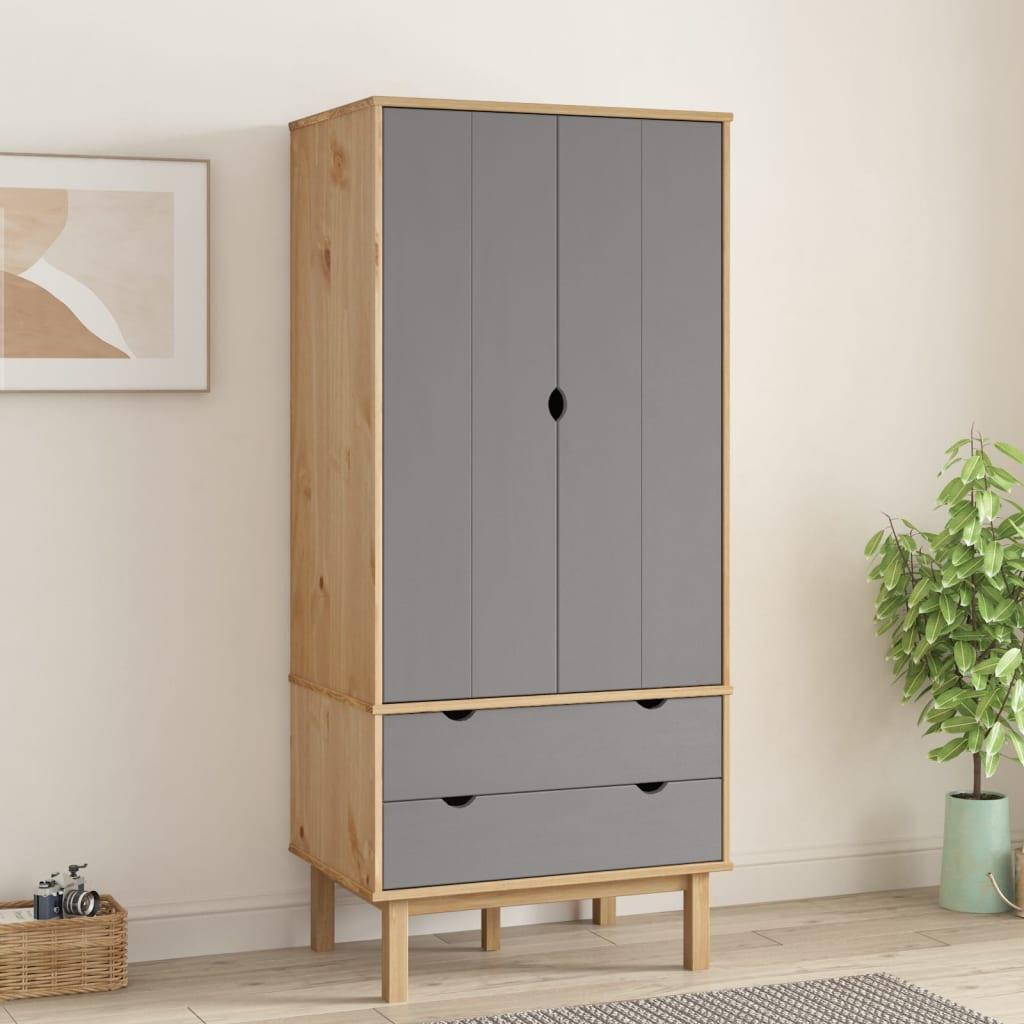 Wardrobe OTTA Brown and Gray 30.1"x20.9"x67.7" Solid Wood Pine at Set Shop and Smile