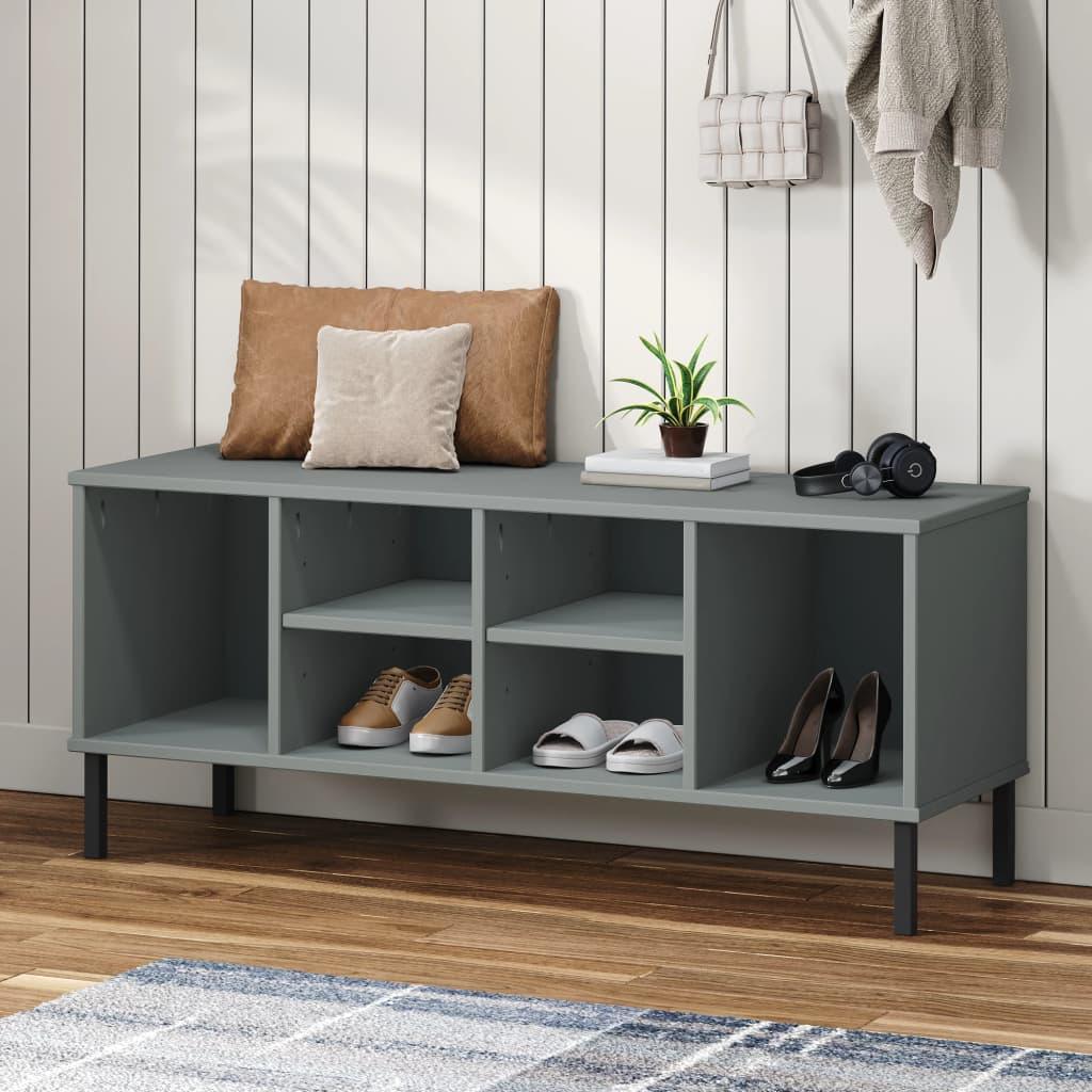 Shoe Rack with Metal Legs Gray 41.7"x13.8"x17.7" Solid Wood OSLO at Set Shop and Smile