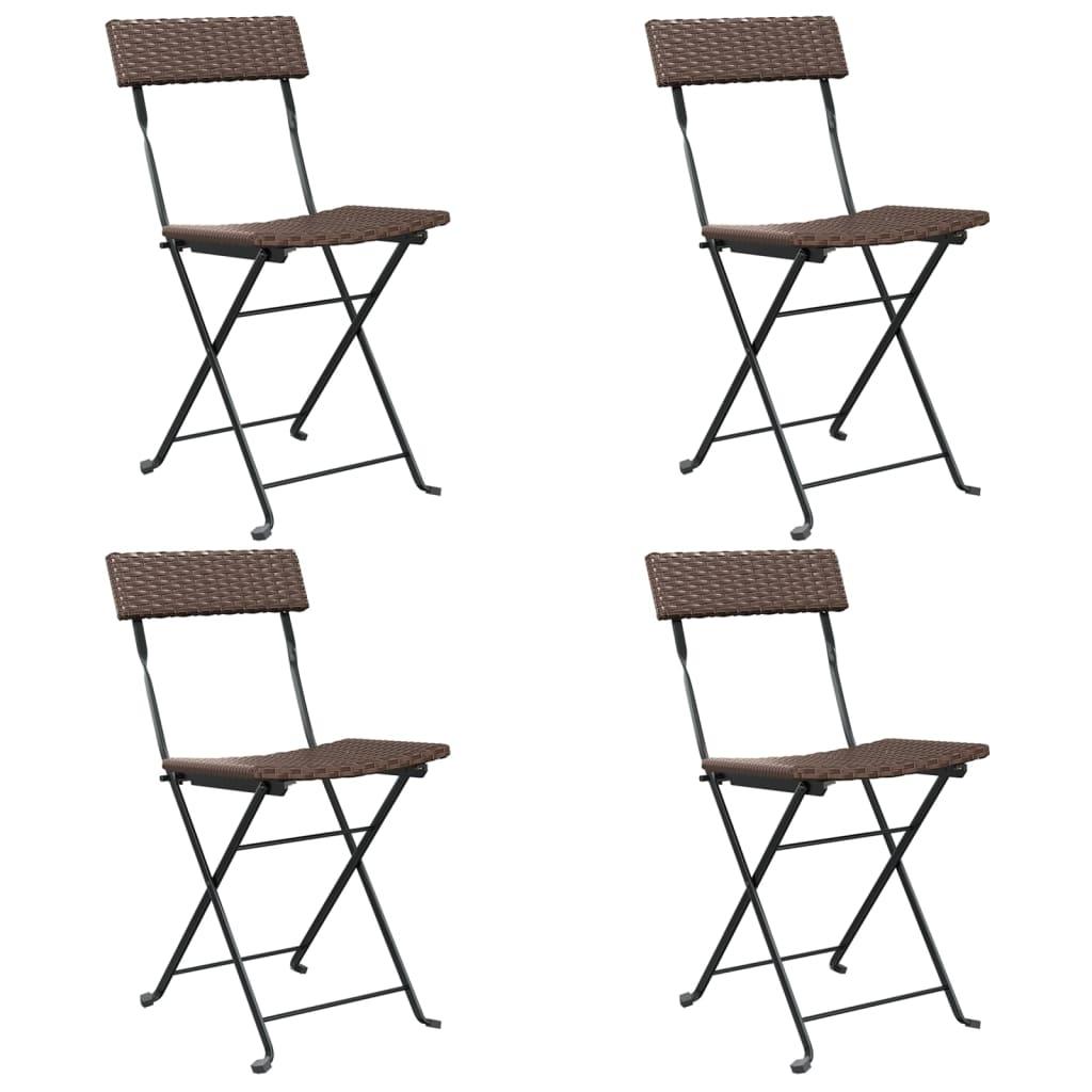 Folding Bistro Chairs 4 pcs Brown Poly Rattan and Steel at Set Shop and Smile