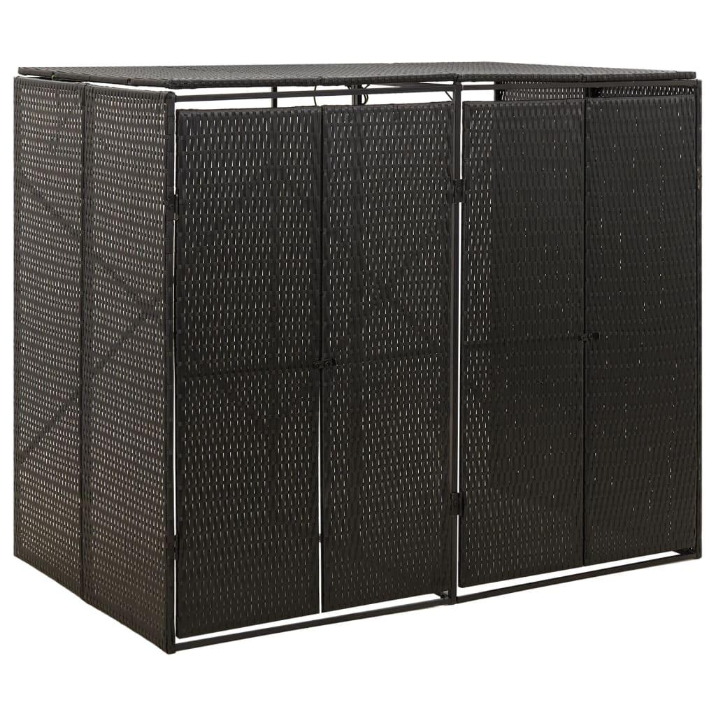 Double Wheelie Bin Shed Black 55.1"x31.5"x46.1" Poly Rattan at Set Shop and Smile