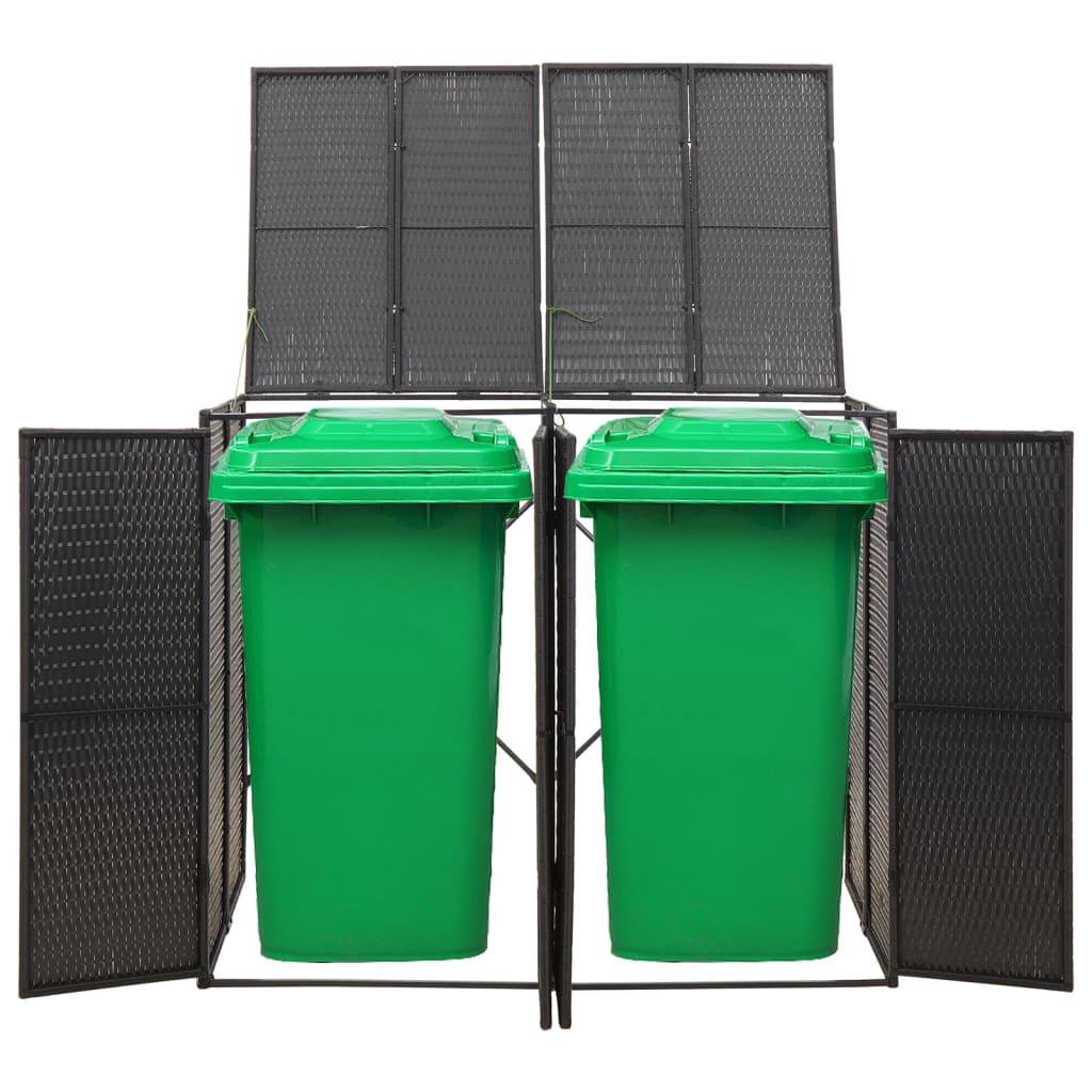 Double Wheelie Bin Shed Black 55.1"x31.5"x46.1" Poly Rattan at Set Shop and Smile