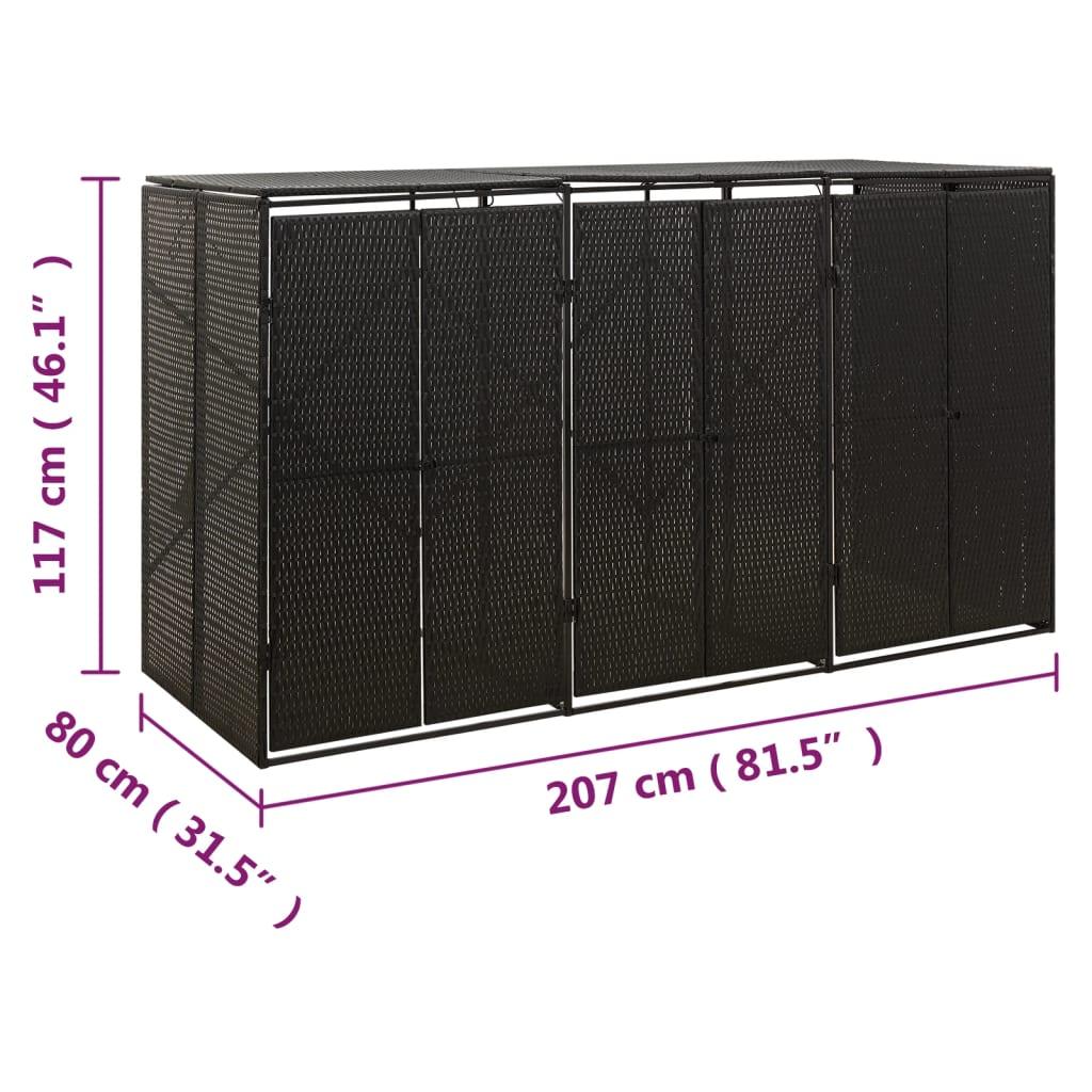 Triple Wheelie Bin Shed Black 81.5"x31.5"x46.1" Poly Rattan at Set Shop and Smile