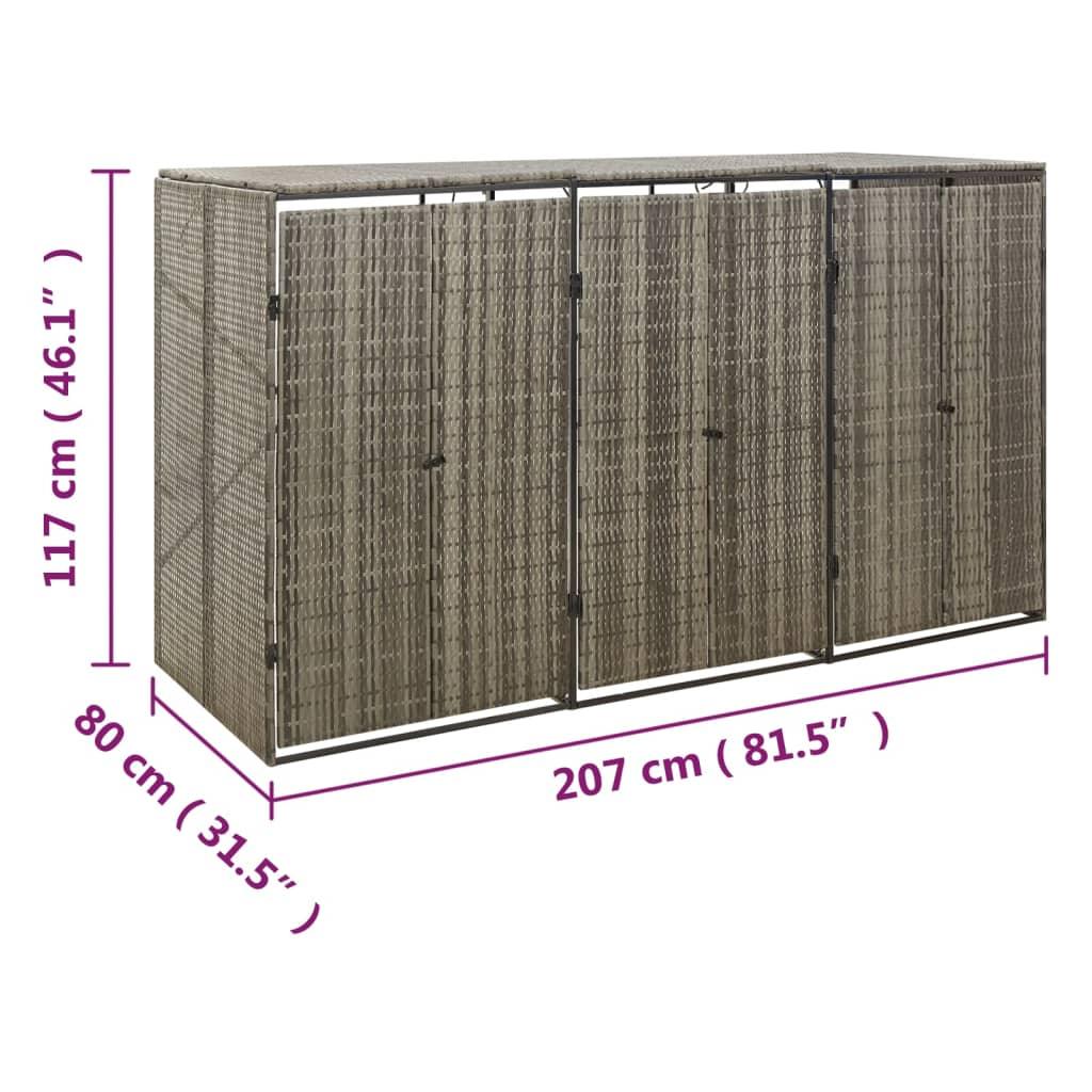 Triple Wheelie Bin Shed Gray 81.5"x31.5"x46.1" Poly Rattan at Set Shop and Smile