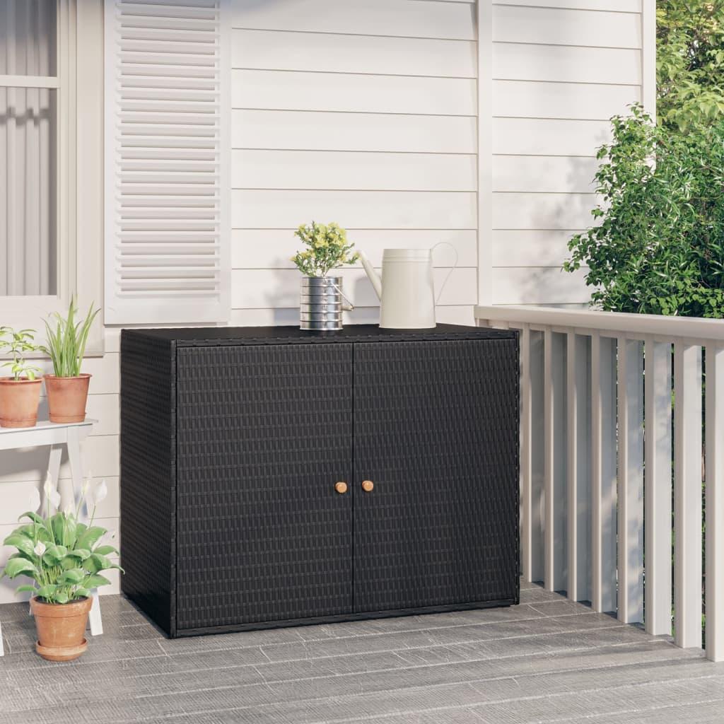 Garden Storage Cabinet Black 39.4"x21.9"x31.5" Poly Rattan at Set Shop and Smile