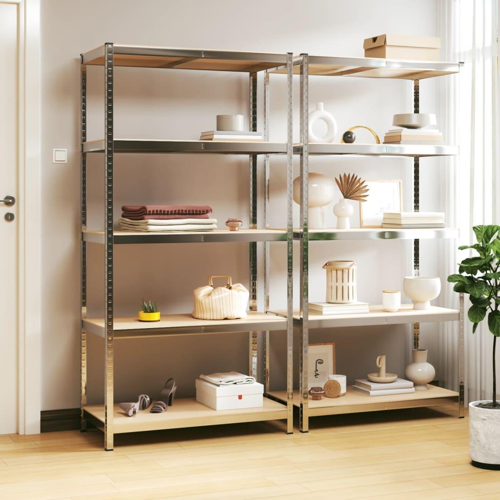 5-Layer Heavy-duty Shelves 2 pcs Silver Steel&Engineered Wood at Set Shop and Smile