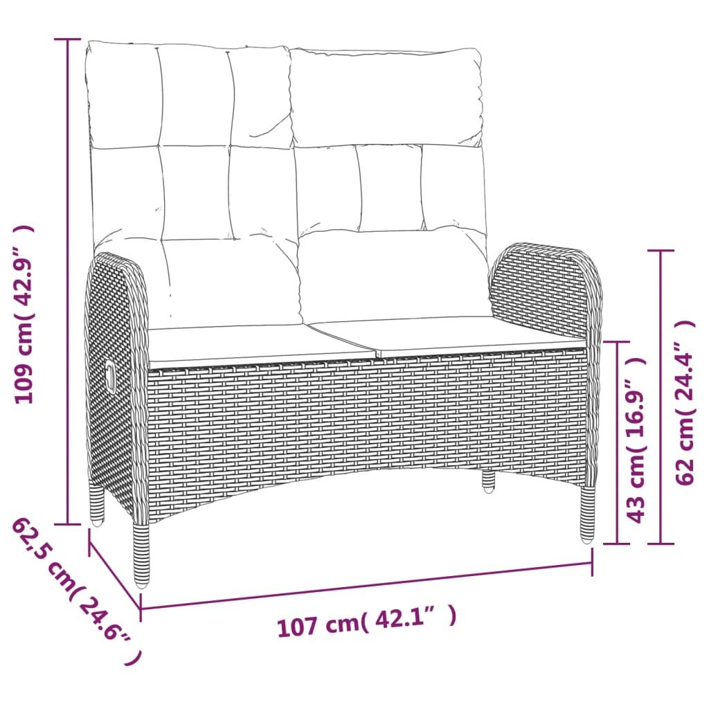Reclining Patio Bench with Cushions 42.1" Poly Rattan Gray at Set Shop and Smile