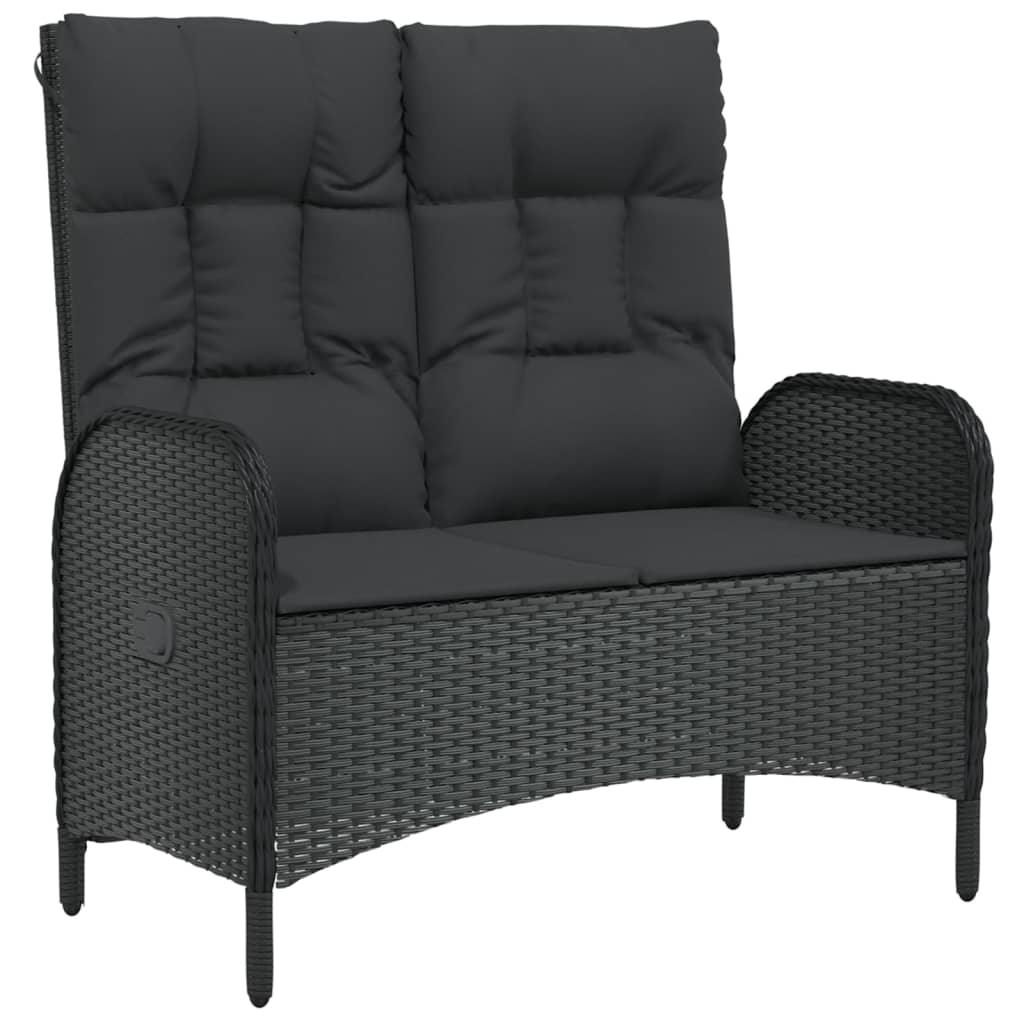 Reclining Patio Bench with Cushions 42.1" Poly Rattan Black at Set Shop and Smile