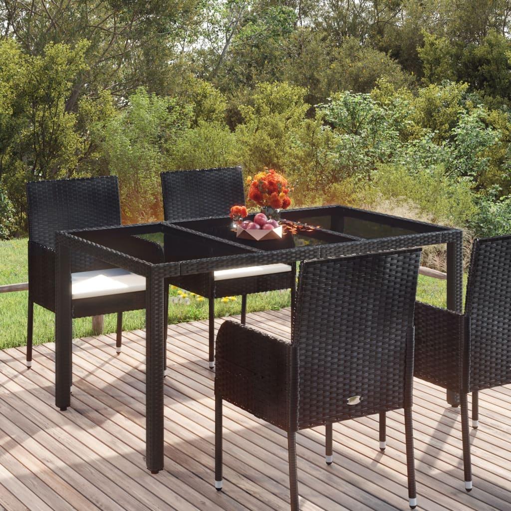 Patio Table with Glass Top Black 59.1"x35.4"x29.5" Poly Rattan at Set Shop and Smile