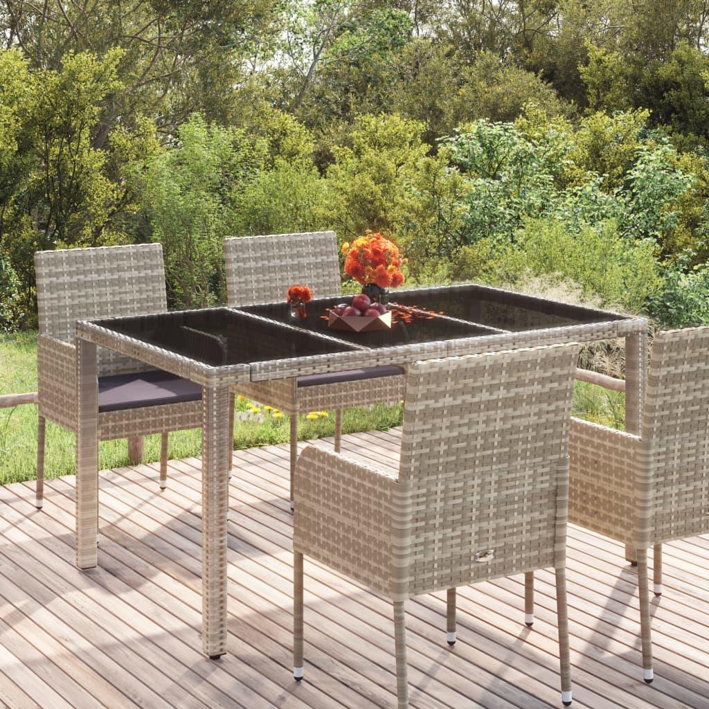 Patio Table with Glass Top Gray 59.1"x35.4"x29.5" Poly Rattan at Set Shop and Smile