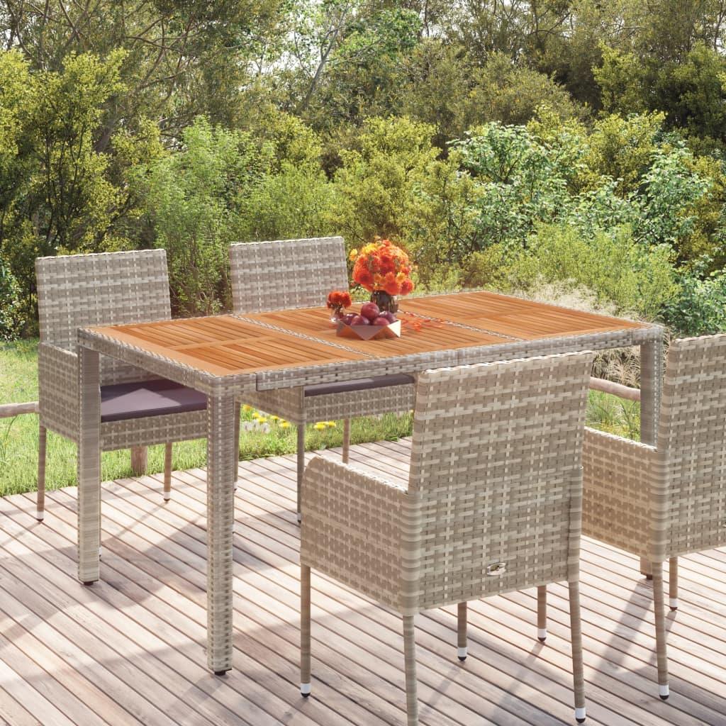 Patio Table with Wooden Top Gray 59.1"x35.4"x29.5" Poly Rattan at Set Shop and Smile