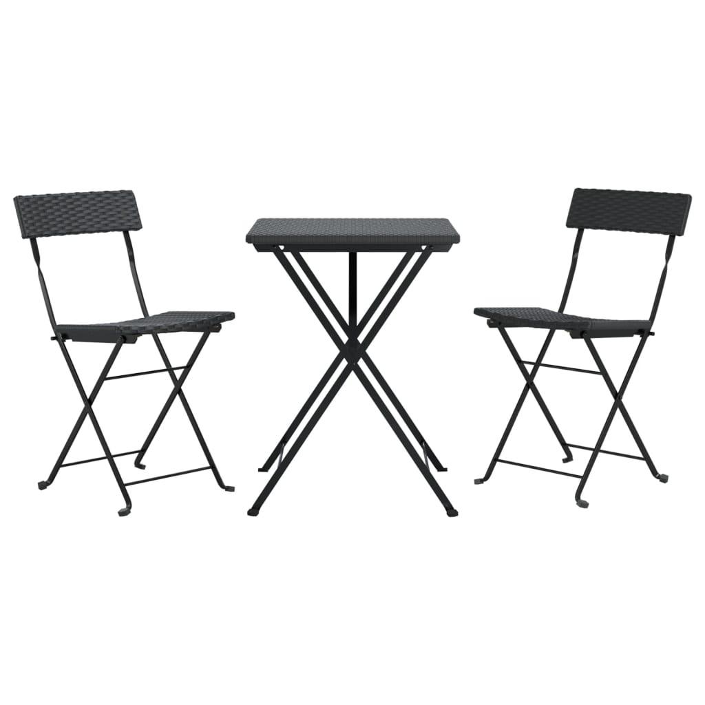 3 Piece Folding Bistro Set Black Poly Rattan at Set Shop and Smile