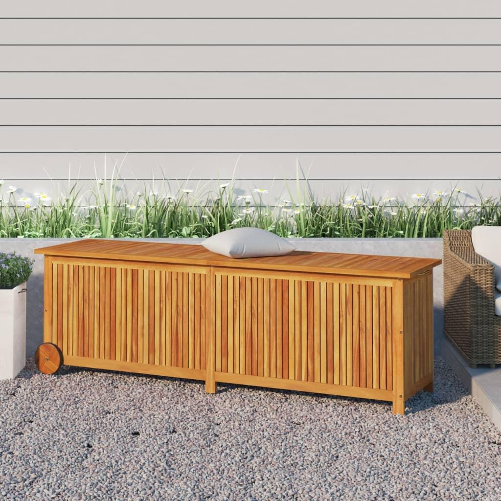 Patio Storage Box with Wheels 59.1"x19.7"x22.8" Solid Wood Acacia at Set Shop and Smile