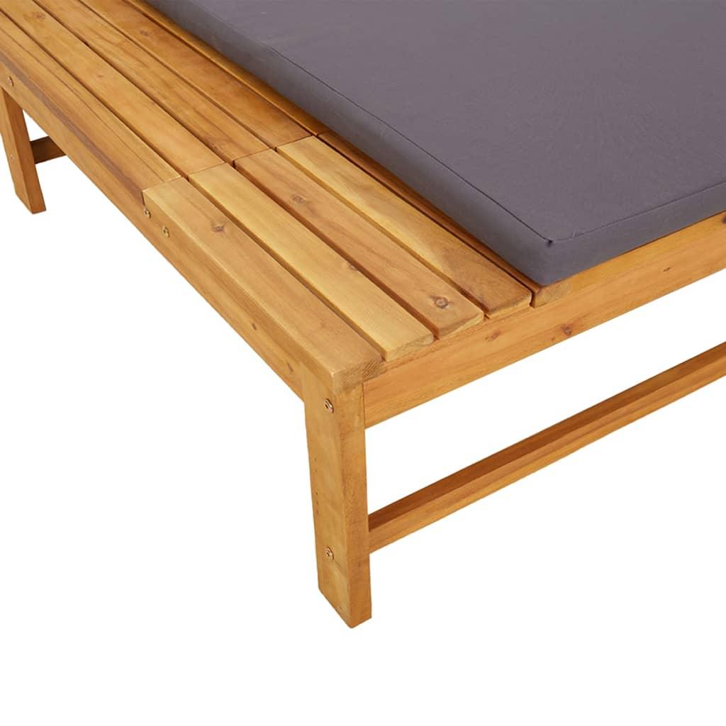 Sun Lounger with Dark Gray Cushion and Pillow Solid Wood Acacia at Set Shop and Smile