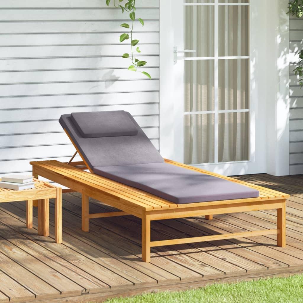 Sun Lounger with Dark Gray Cushion and Pillow Solid Wood Acacia at Set Shop and Smile